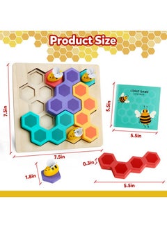 kizh Brain Teasers Logic Game Learning Toys Matching Puzzle For 3 Year Olds Wooden Beehive Puzzle Board Games Montessori Preschool Educationl Toy For Kid Childs  - Image 1