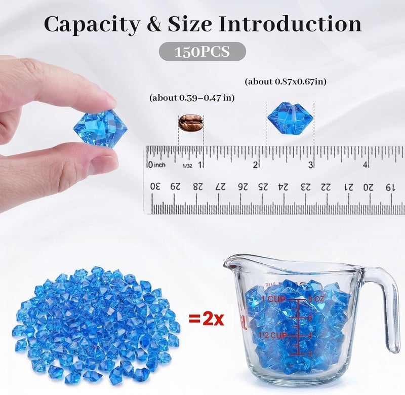 DomeStar Navy Blue Gems Fake Ice Rocks Acrylic Crystal Vase Filler, 150PCS | Catches the light for icy sparkle, 2-cup pack for vases, Candle displays, Table scatter, Wedding centerpieces, DIY decor - Image 2