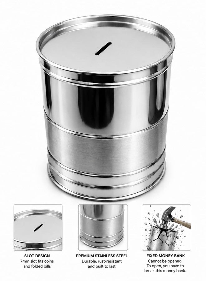 ANIAN Fixed Piggy Bank, Stainless Steel, Permanently Sealed, Rust-Resistant, Break to Open, for All Ages |6 Month Warranty| Pack of 1 - Image 4