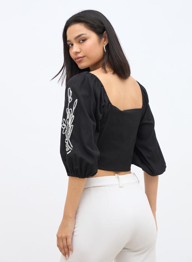 Styli Embroidered Long Sleeve Crop Top - Image 5