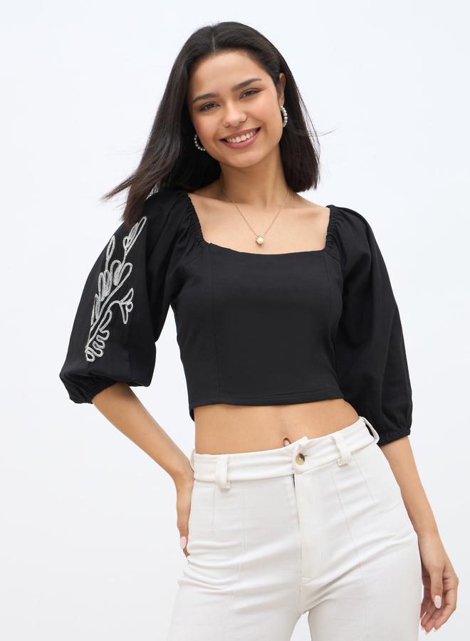 Styli Embroidered Long Sleeve Crop Top - Image 2