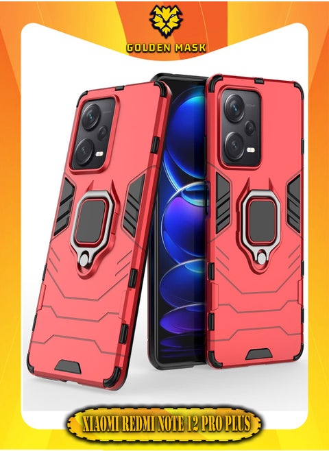 جولدن ماسك شاومى ريدمى نوت 12 برو بلس (Xiaomi Redmi Note 12 Pro Plus) جراب حماية مضاد للصدمات مع حلقة معدنية - (احمر)