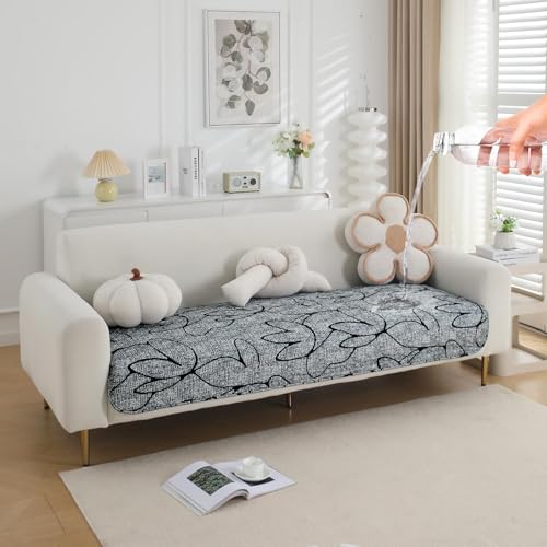 HOKIPO 'Elira Series' Digitally Printed Water Repellent + Waterproof Sofa Seat Mat for 3 Seater Sofa - Intense Grey Abstract Floral (AR-5248-C2*1) - Image 1