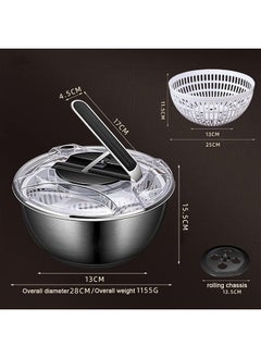 Arabest Salad Spinner Stainless Steel, Vegetable Washer with 3.5L Bowl, Lettuce Cleaner and Dryer  - Image 2