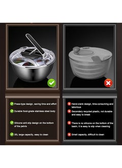 Arabest Salad Spinner Stainless Steel, Vegetable Washer with 3.5L Bowl, Lettuce Cleaner and Dryer  - Image 5
