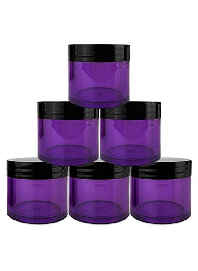 Beauticom 6 قطع 1 أونصة. برطمانات أكريليك دائرية شفافة من الولايات المتحدة مع أغطية مسطحة لكريمات ومستحضرات التجميل عينات الأعشاب والمراهم (6 قطع برطمانات + أغطية قاعدة بنفسجية مع غطاء أسود) - Image 1