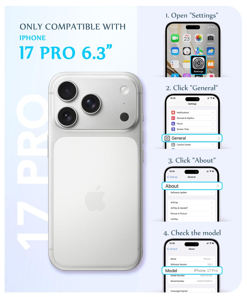 GVIEWIN for iPhone 17 Pro Case Compatible with MagSafe, [Full Camera Protection][Military-Grade Protection] Shockproof Protective Slim Magnetic Marble Phone Case for 17 Pro 6.3", Aurora/Azure Blue - Image 2