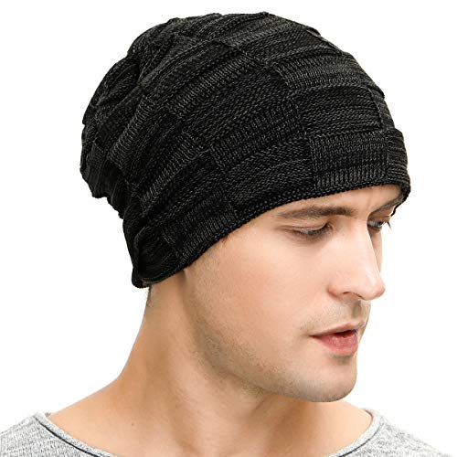 Vgogfly Slouchy Cool Beanie for Men Guys Lined Knit Warm Thick Skully Stocking Binie Winter Hat Black - Image 4