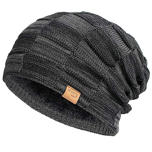 Vgogfly Slouchy Cool Beanie for Men Guys Lined Knit Warm Thick Skully Stocking Binie Winter Hat Black - Image 1