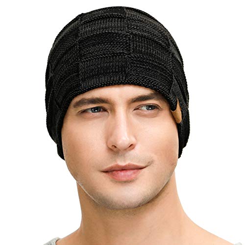 Vgogfly Slouchy Cool Beanie for Men Guys Lined Knit Warm Thick Skully Stocking Binie Winter Hat Black - Image 2