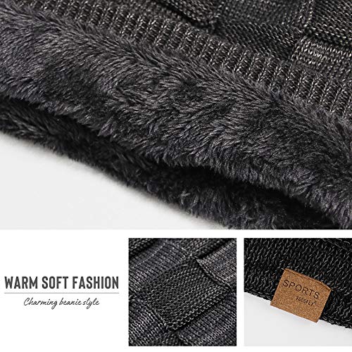 Vgogfly Slouchy Cool Beanie for Men Guys Lined Knit Warm Thick Skully Stocking Binie Winter Hat Black - Image 5