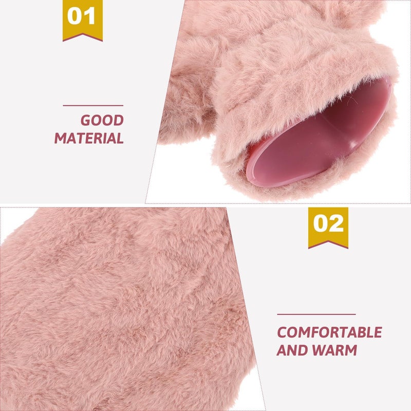 Plush Fleece Hot Water Bottle 1000ml With Soft Pink Faux Fur Sleeve - Image 5