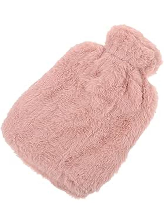 Plush Fleece Hot Water Bottle 1000ml With Soft Pink Faux Fur Sleeve - Image 1