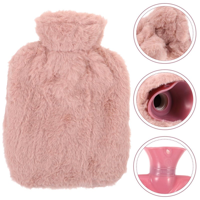 Plush Fleece Hot Water Bottle 1000ml With Soft Pink Faux Fur Sleeve - Image 4
