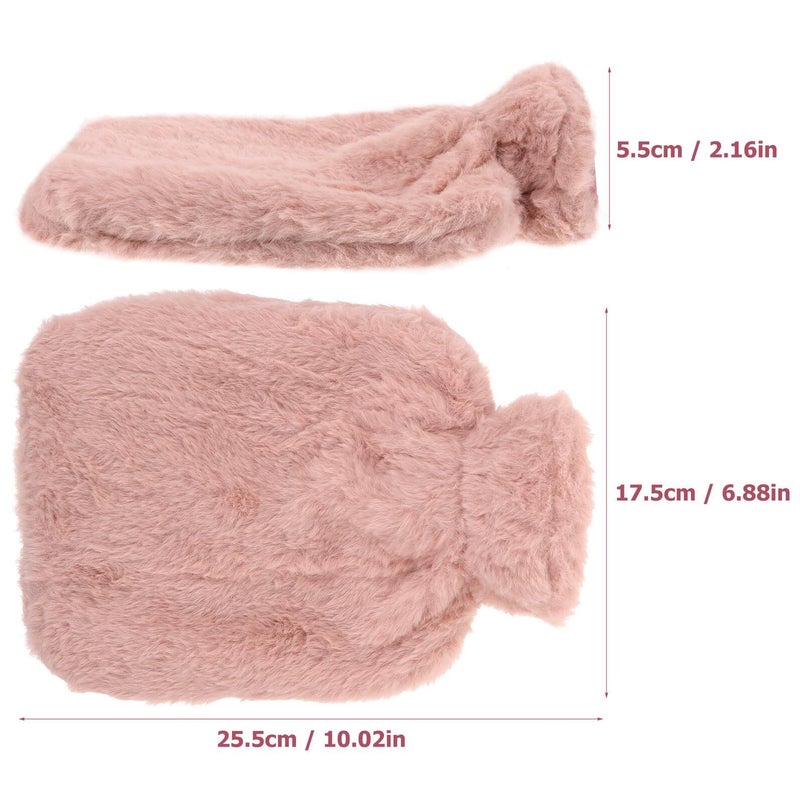Plush Fleece Hot Water Bottle 1000ml With Soft Pink Faux Fur Sleeve - Image 3