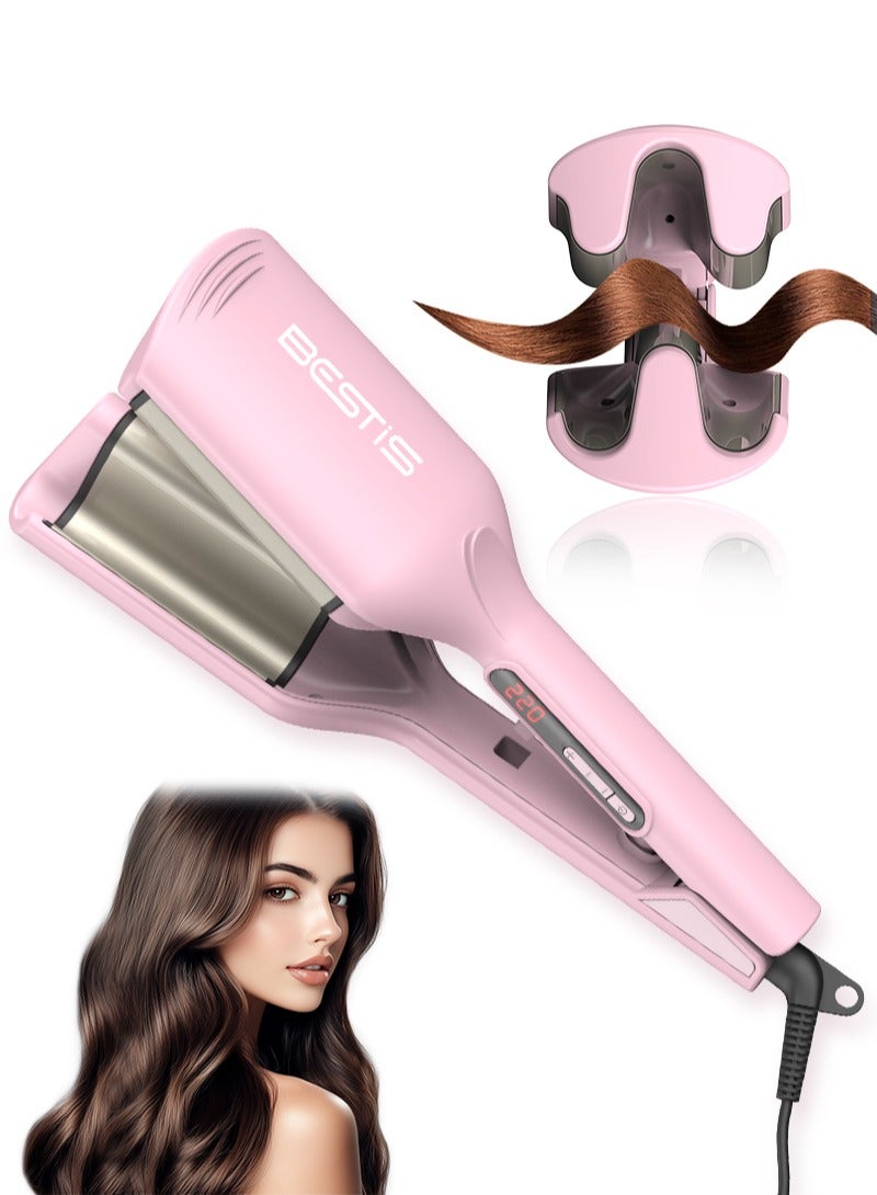 BESTIS Professional Ionic Waver Curling Iron - Egg Roll Waver - 32mm Dual Barrel Creates Long-Lasting Deep Waves for Short to Long Hair (Pink) - Image 1