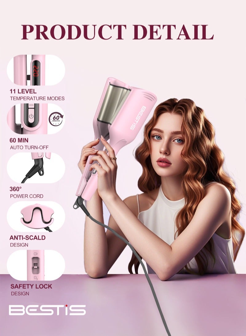 BESTIS Professional Ionic Waver Curling Iron - Egg Roll Waver - 32mm Dual Barrel Creates Long-Lasting Deep Waves for Short to Long Hair (Pink) - Image 2