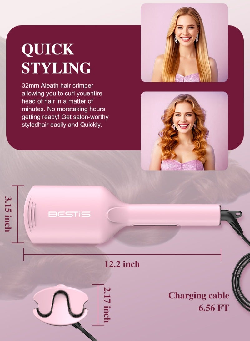 BESTIS Professional Ionic Waver Curling Iron - Egg Roll Waver - 32mm Dual Barrel Creates Long-Lasting Deep Waves for Short to Long Hair (Pink) - Image 3