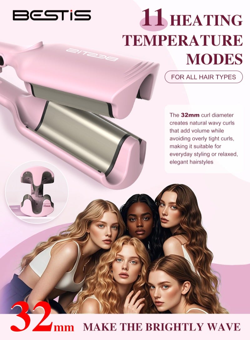 BESTIS Professional Ionic Waver Curling Iron - Egg Roll Waver - 32mm Dual Barrel Creates Long-Lasting Deep Waves for Short to Long Hair (Pink) - Image 5