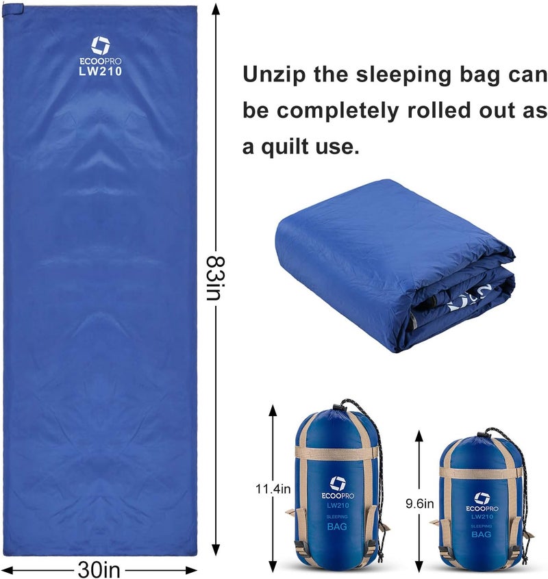 ECOOPRO Warm Weather Sleeping Bag - Portable, Waterproof, Compact Lightweight, Comfort with Compression Sack - Great for Outdoor Camping, Backpacking & Hiking-83 L x 30" W Fits Adults - Image 3