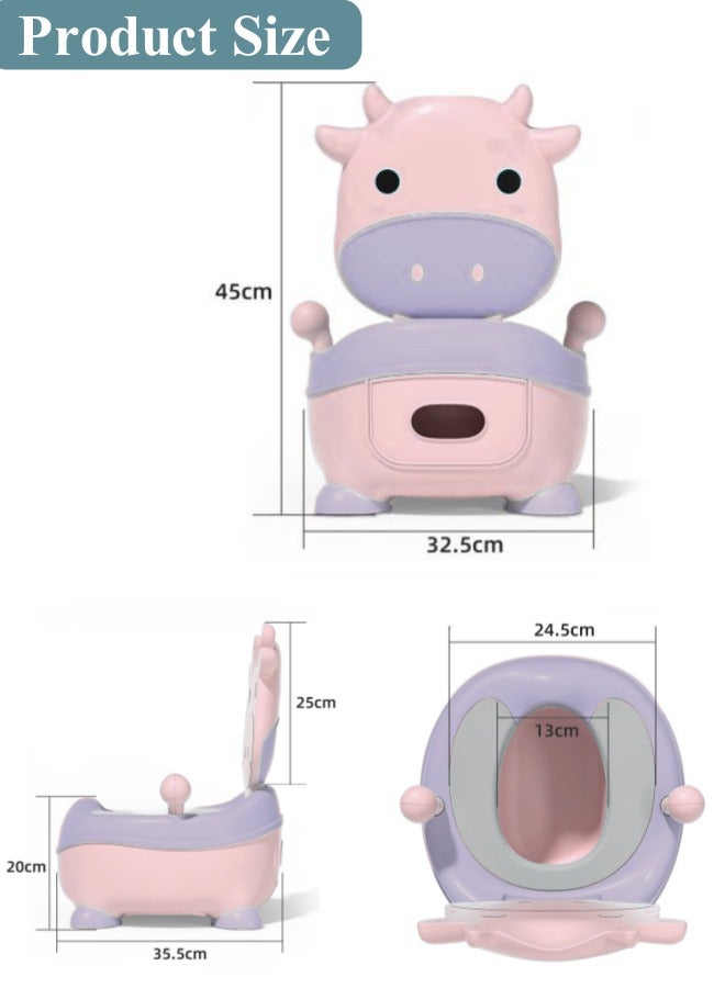 Optico Baby Potty Seat, Cartoon Cow Potty Training Seat Toilet Training Potty System with Splash Guard Anti-Slip Kids Potty Chair Toddler Potty Trainer Kids' Travel Potty Toilet with Drawer-Type Urinal for Toddlers Kids Boys Girls (Pink + Purple) - Image 2