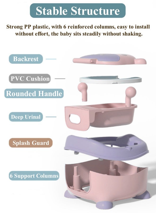 Optico Baby Potty Seat, Cartoon Cow Potty Training Seat Toilet Training Potty System with Splash Guard Anti-Slip Kids Potty Chair Toddler Potty Trainer Kids' Travel Potty Toilet with Drawer-Type Urinal for Toddlers Kids Boys Girls (Pink + Purple) - Image 3