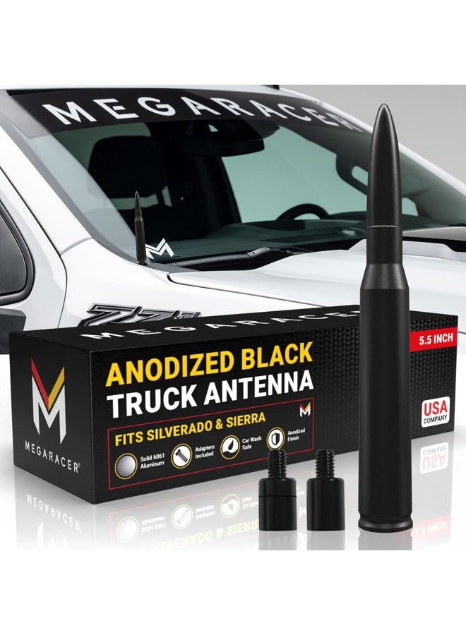 Mega Racer Truck Antenna - Chevy Silverado 1500 & GMC Sierra 1500 Accessories (Year 1999-2024), Antena para Carro, Short Car Antenna Topper Replacement (5.5 Inch Black) - Image 1