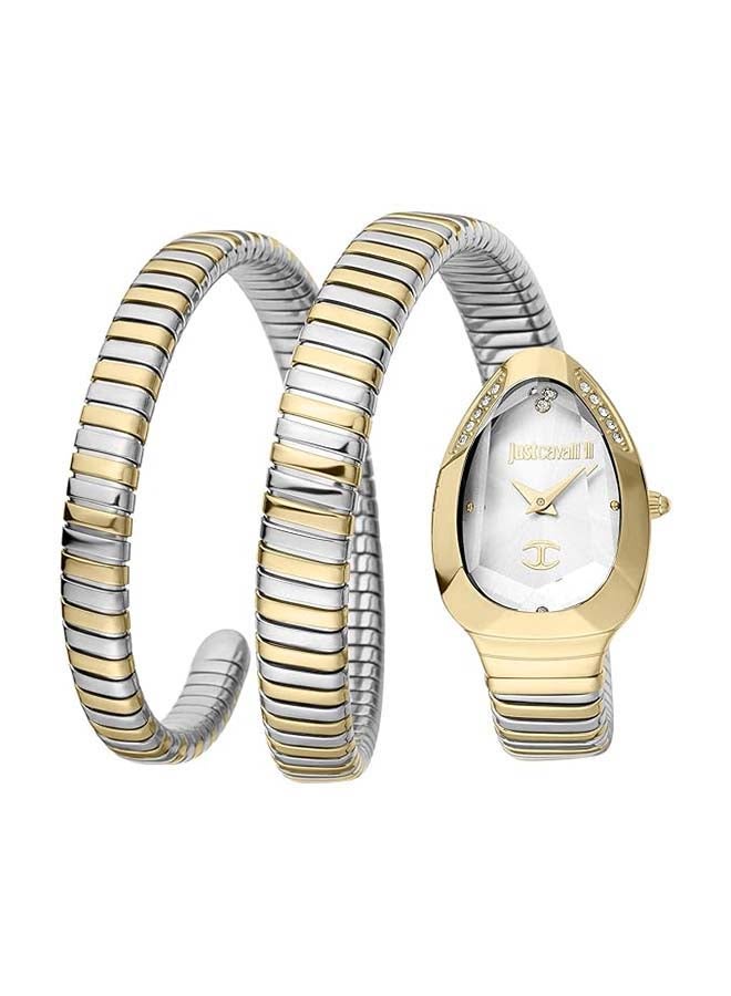 Just Cavalli ساعة جاست كافالي للنساء بتصميم ثعبان بقرص أبيض وسوار ثنائي اللون - JC1L209M0065 - Image 1