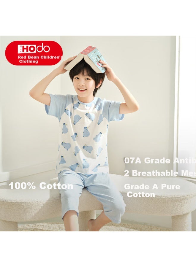 Red Bean Children'S Cotton Summer Thin Air-Conditioning Suit Boys And Girls Short-Sleeved Set Big Children'S Home Wear 3353 130 - Image 1