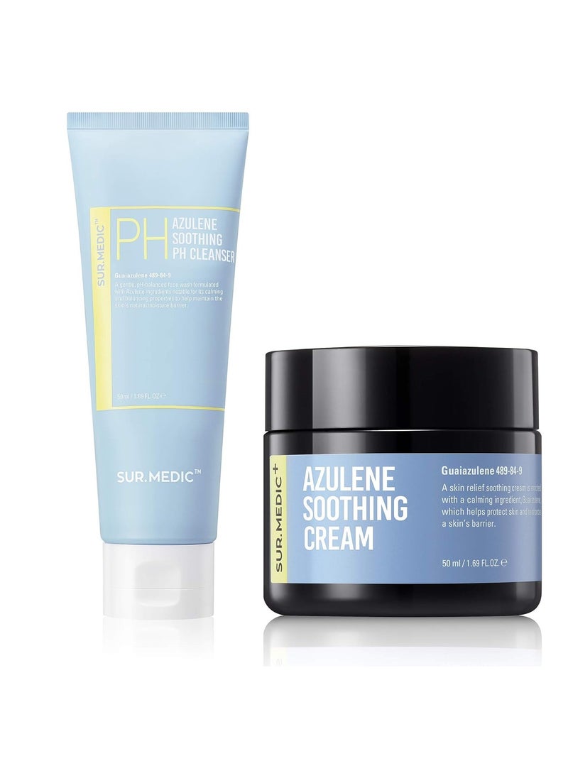 SUR.MEDIC+ - Azulene Soothing Double Skin Care Duo for Sensitive Skin : Soothing PH Cleanser & Moisturizing Soothing Cream, After-Cleansing for Soothing Facial Care, Korean Skincare set - Image 1