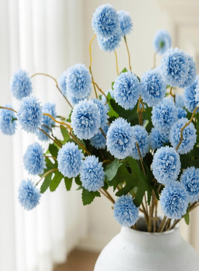 mizii 6Pcs Blue Fake Silk Pompon Mum Artificial Flowers Bulk Small Faux Chrysanthemums with Stems Realistic Floral Decorations for Wedding DIY Bouquet Centerpieces Shower Vase Home Decor (Light Blue) - Image 5