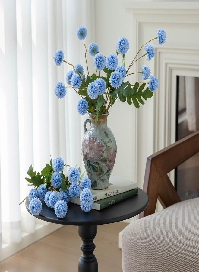 mizii 6Pcs Blue Fake Silk Pompon Mum Artificial Flowers Bulk Small Faux Chrysanthemums with Stems Realistic Floral Decorations for Wedding DIY Bouquet Centerpieces Shower Vase Home Decor (Light Blue) - Image 4