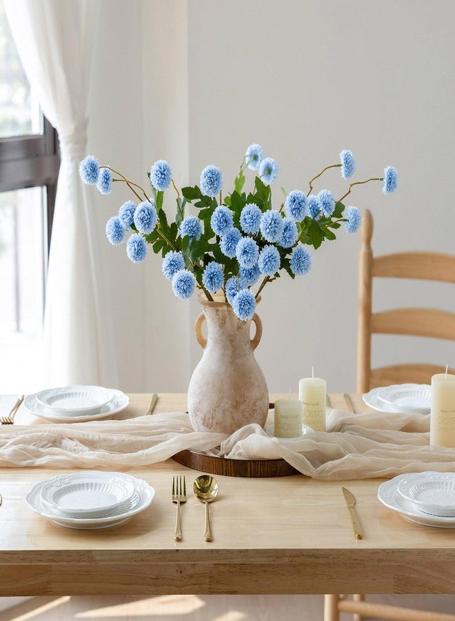 mizii 6Pcs Blue Fake Silk Pompon Mum Artificial Flowers Bulk Small Faux Chrysanthemums with Stems Realistic Floral Decorations for Wedding DIY Bouquet Centerpieces Shower Vase Home Decor (Light Blue) - Image 3