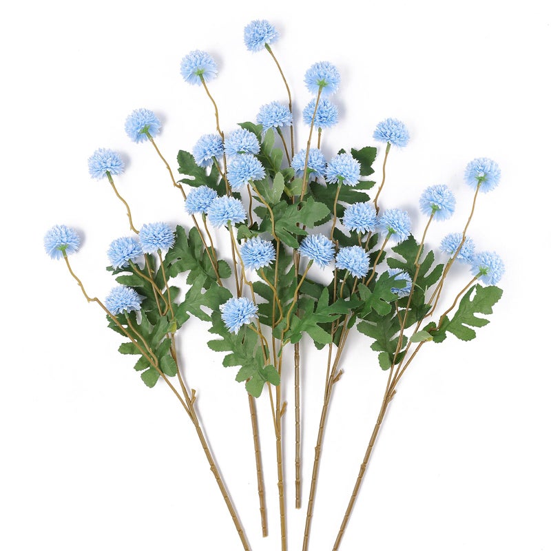mizii 6Pcs Blue Fake Silk Pompon Mum Artificial Flowers Bulk Small Faux Chrysanthemums with Stems Realistic Floral Decorations for Wedding DIY Bouquet Centerpieces Shower Vase Home Decor (Light Blue) - Image 1