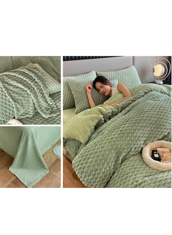Generic Bed Sheet Style — Carved Velvet Cloth Embroidered Wide Edge Milk Velvet Four Piece Bedding Set  - Image 3