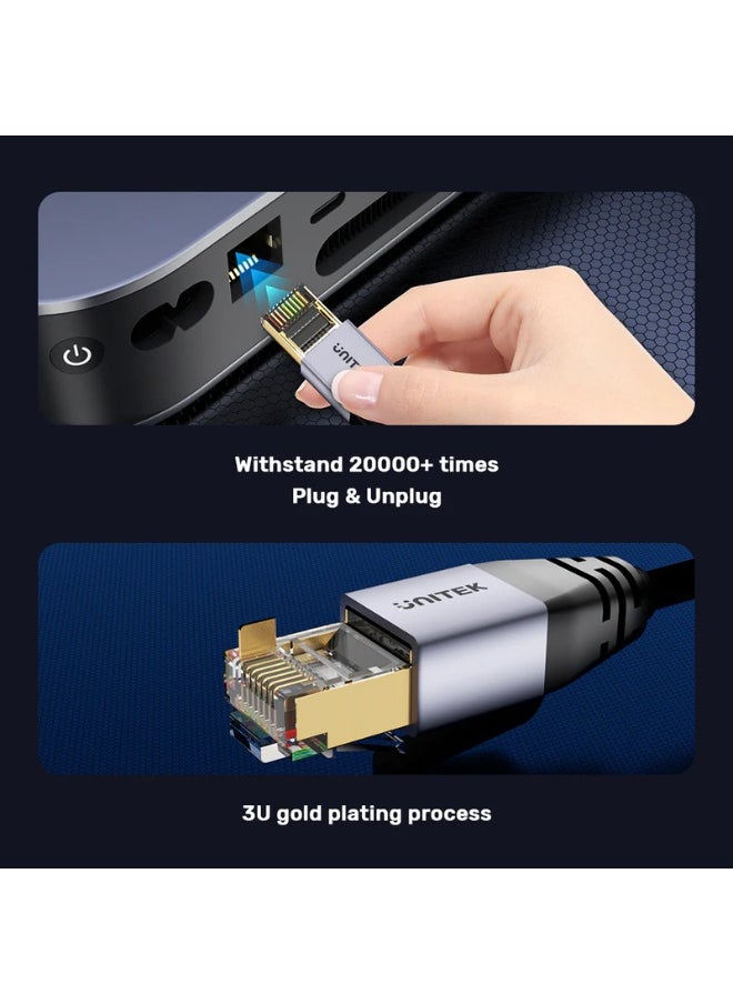 UNITEK Ethernet Cable Cat8 Network Cable Gigabit RJ45 26AWG 2000Mhz Wire Double Shielded. Compatible for PC Laptop Router Modem Mac Switch PS5 PS4 Smart TV BlackCat 8 Male to Male Network Cable, OD: 6.8MM, Oxygen-Free Copper, Black, Round Cable.  - Image 4