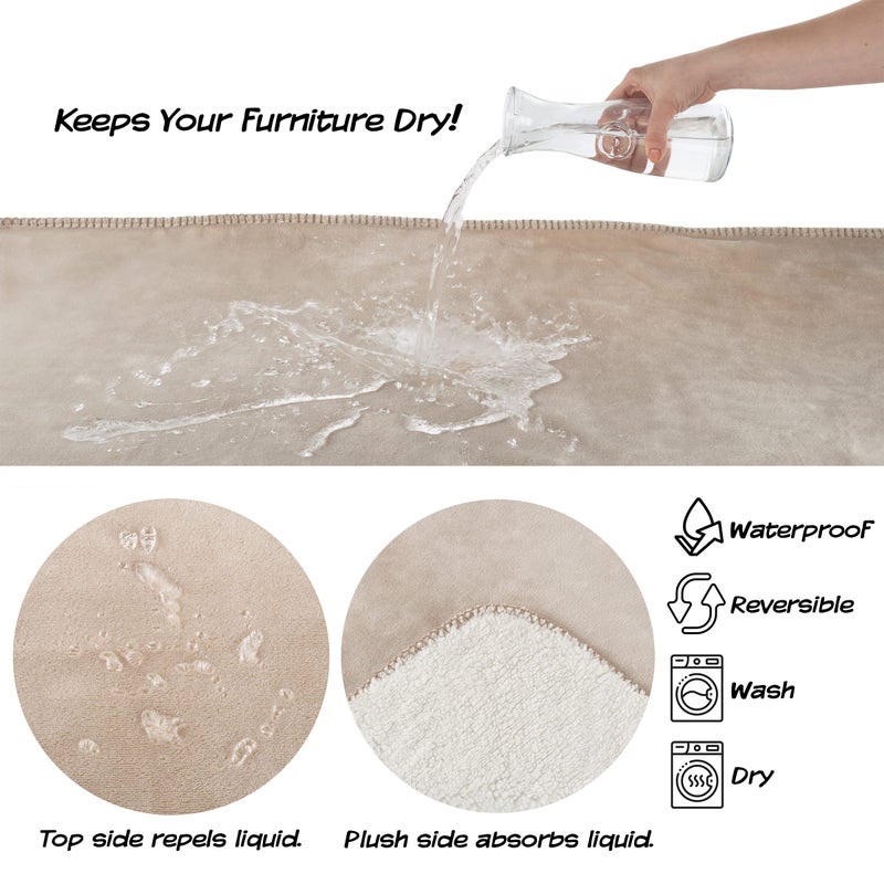 PETMAKER Waterproof Pet Blanket - 30x40-Inch Reversible Sherpa Fleece Throw Protects Couches, Cars, and Beds from Spills, Stains, and Fur (Tan) - Image 4