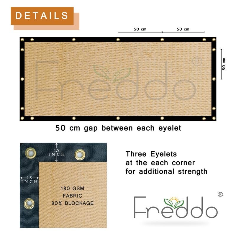FREDDO Privacy Screen Fence Shade Net for Balcony, Garden, Terrace & Outdoor Fence – Heavy Duty with Polyester Band, Brass Eyelets & Tie Cords (Beige, 5.8 x 50 Ft) - Image 3