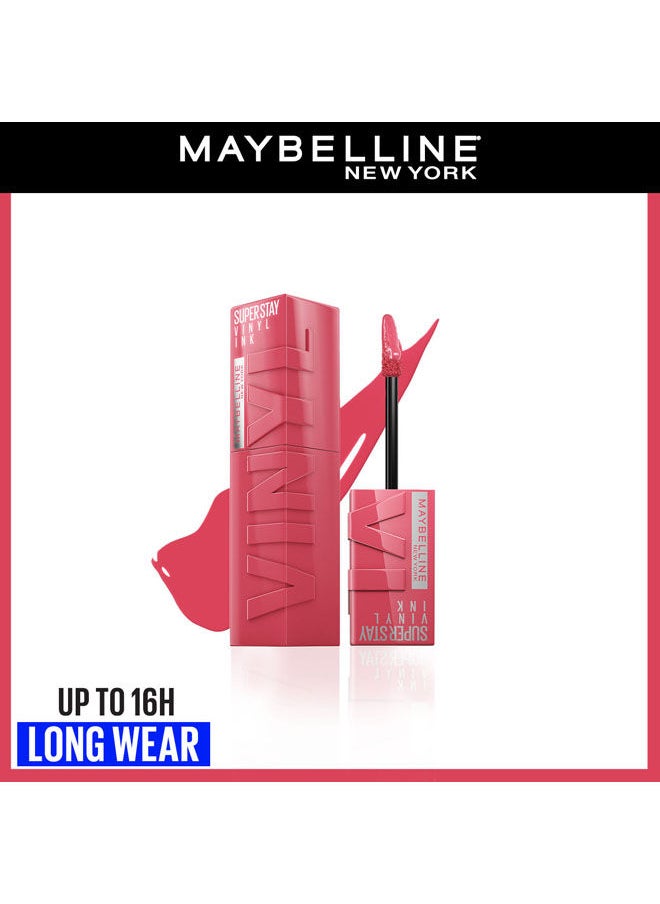 MAYBELLINE NEW YORK SuperStay Vinyl Ink Longwear Transfer Proof Gloss Lipstick, 145 Rogue, Pink Mix  - Image 1