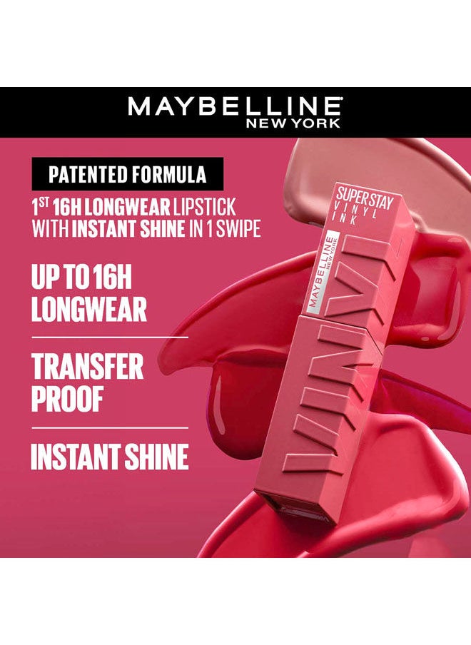 MAYBELLINE NEW YORK SuperStay Vinyl Ink Longwear Transfer Proof Gloss Lipstick, 145 Rogue, Pink Mix  - Image 3