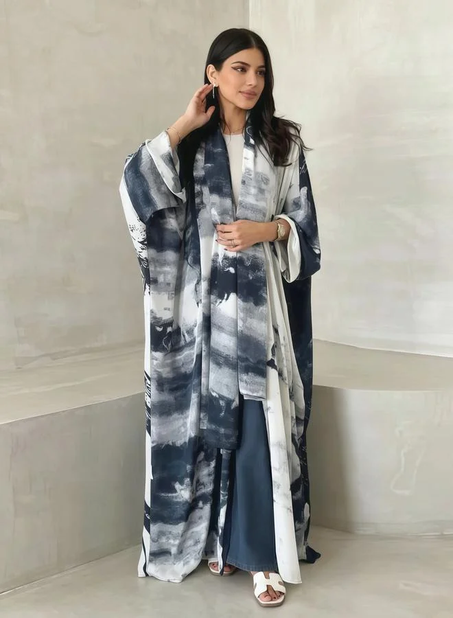 Take Two  Abstract Print Open Front Abaya for Women | Best Price UAE