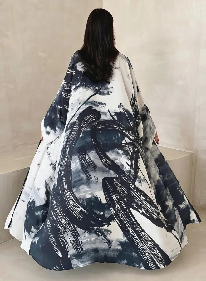 Take Two  Abstract Print Open Front Abaya for Women | Best Price UAE