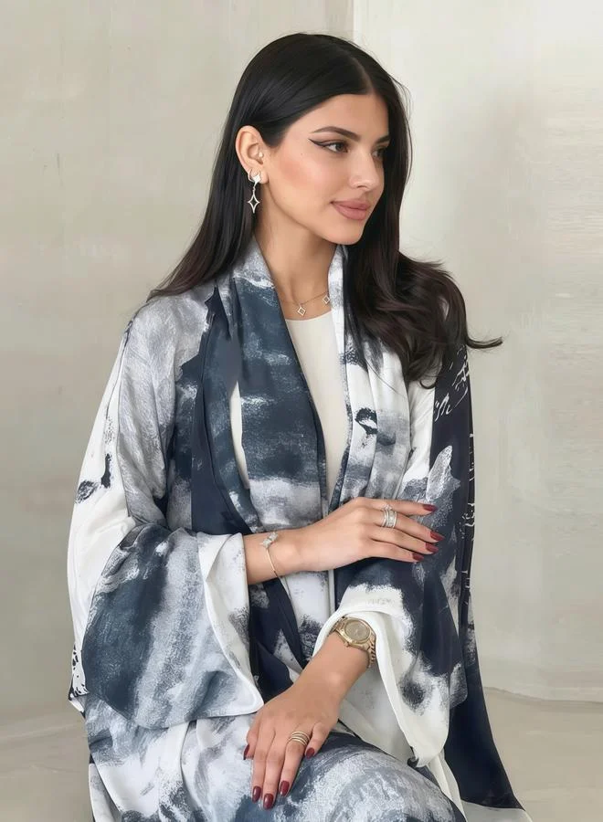 Take Two  Abstract Print Open Front Abaya for Women | Best Price UAE