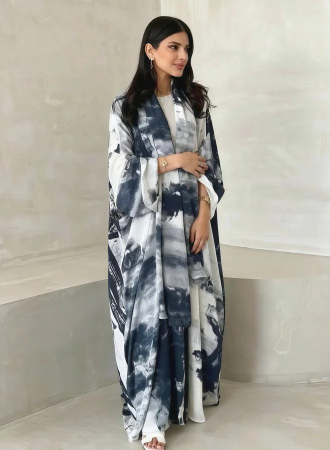 Take Two  Abstract Print Open Front Abaya for Women | Best Price UAE