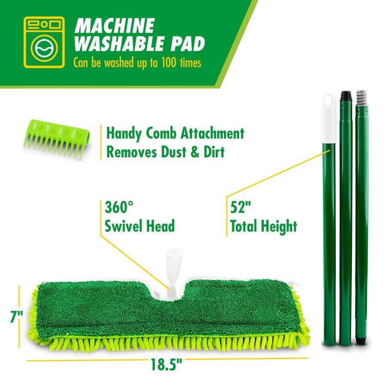 Libman Commercial Libman 18" 2-Sided Microfiber Dust Mop, Double Sided Dry Wet Mops for Floor Cleaning, Hardwood, Laminate, Tile Cleaner, 360 Degree Swivel Head, 49â€ Long Handle - Image 4