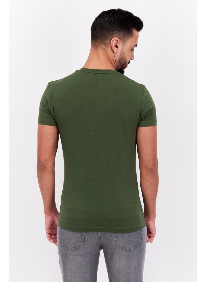 GAS - Men Round Neck Short Sleeves Brand Logo T-Shirt, Olive - Image 1