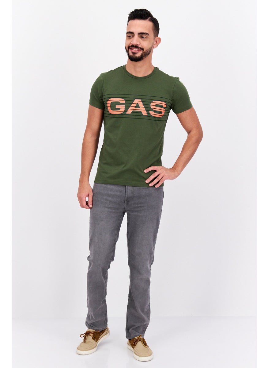 GAS - Men Round Neck Short Sleeves Brand Logo T-Shirt, Olive - Image 1