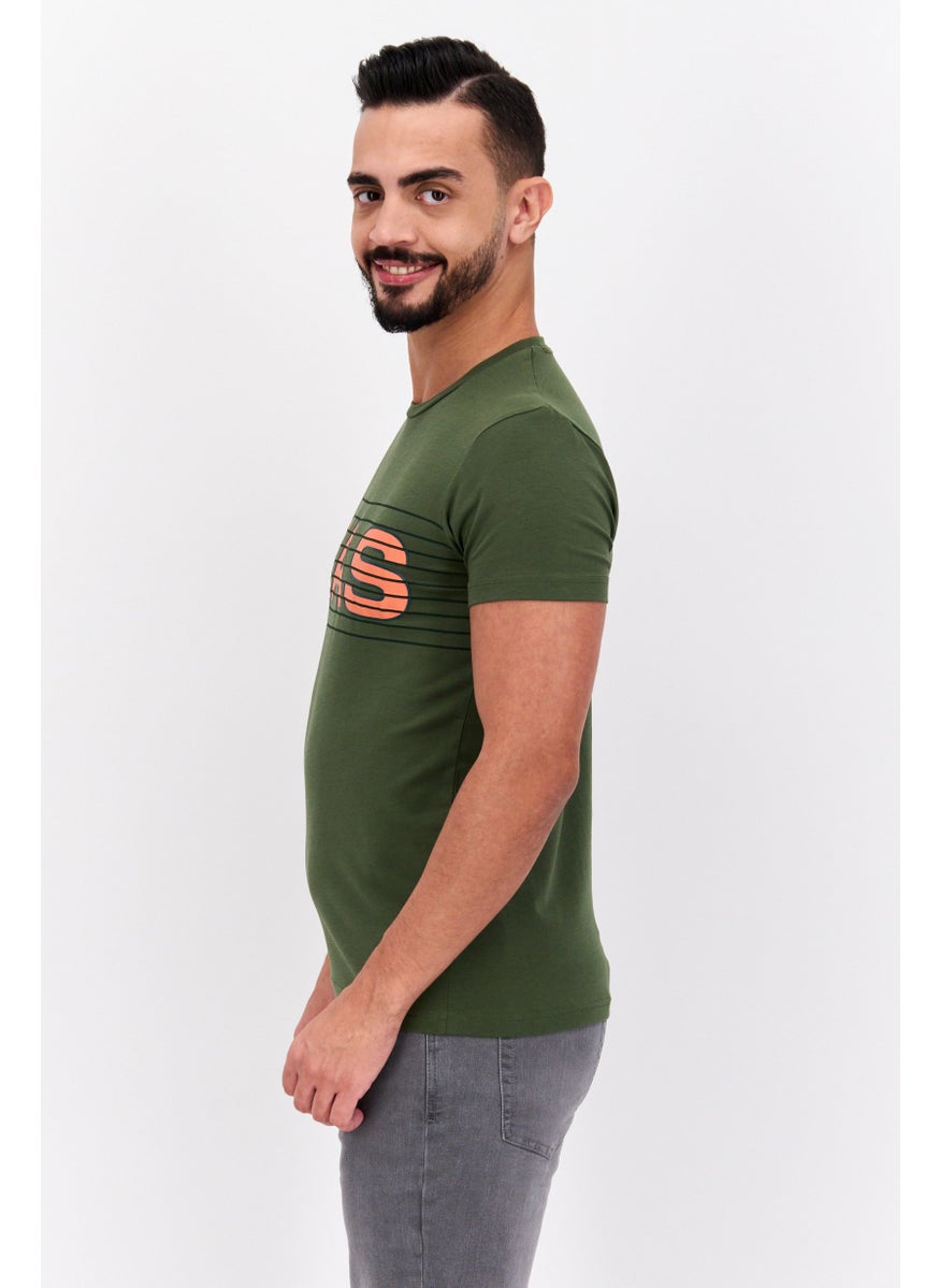 GAS - Men Round Neck Short Sleeves Brand Logo T-Shirt, Olive - Image 1