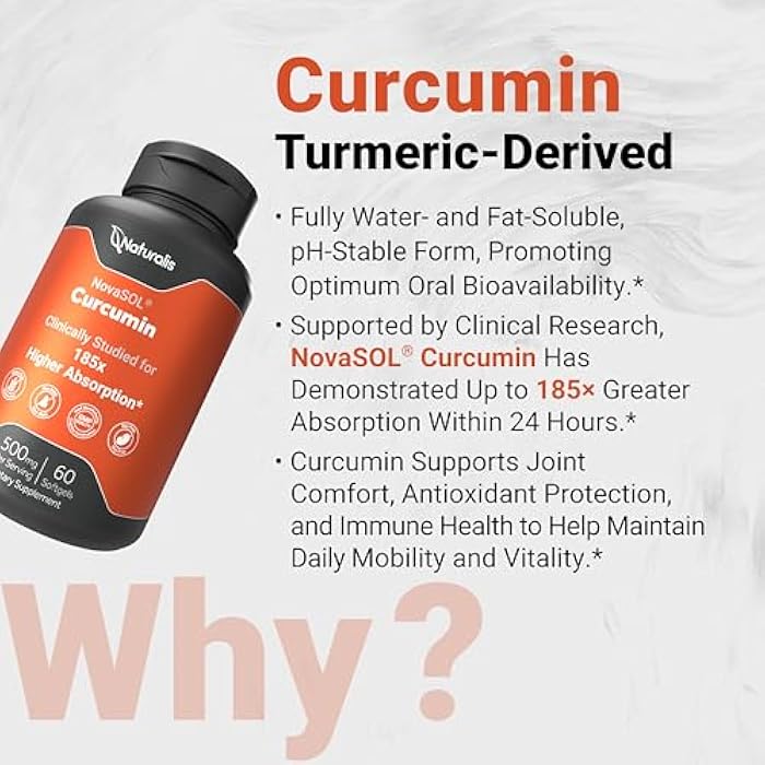 Naturalis NovaSOL Turmeric Curcumin (5,550mg Curcuminoids Equivalent Per Serving) - Clinical Proven with 185X Better Absorption | Antioxidant Support for Brain, Joint & Immune Health* | 60 Servings - Image 3