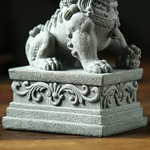 Sdeetesamjun Foo Dogs Statues Pair Guardian Lion Statues Fu Foo Dogs Stone Chinese Feng Shui Decor Housewarming Congratulatory to Ward Off Evil Energy (L) - Image 5
